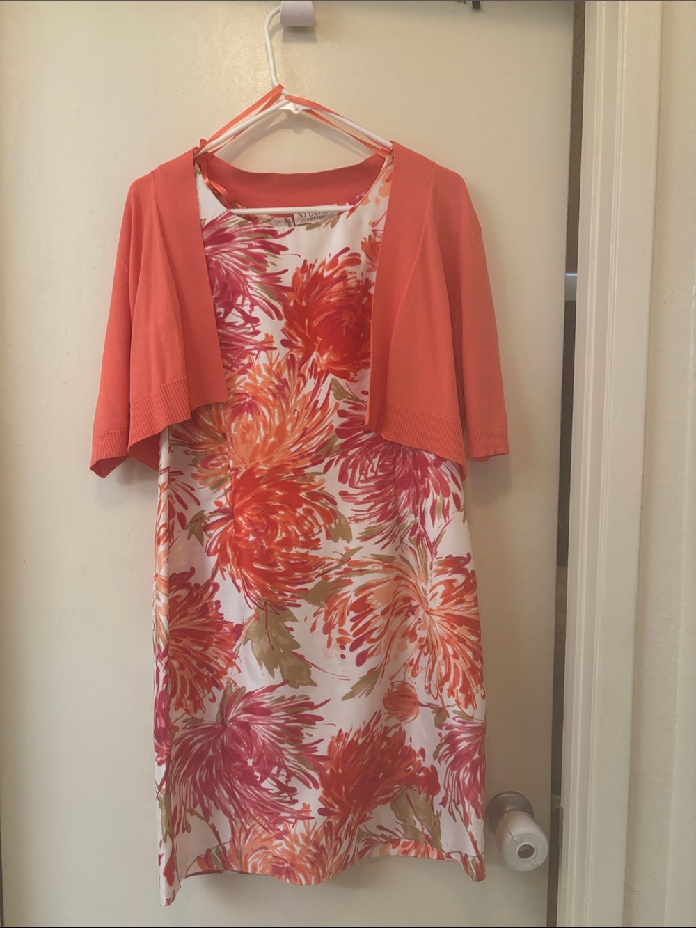 Studio Coral & White Floral Dress with Coral Bolero